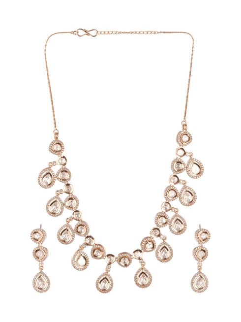 Gold Plated Kundan Polki Studded Designer Bridesmaid Minimal Necklace Jewellery Set