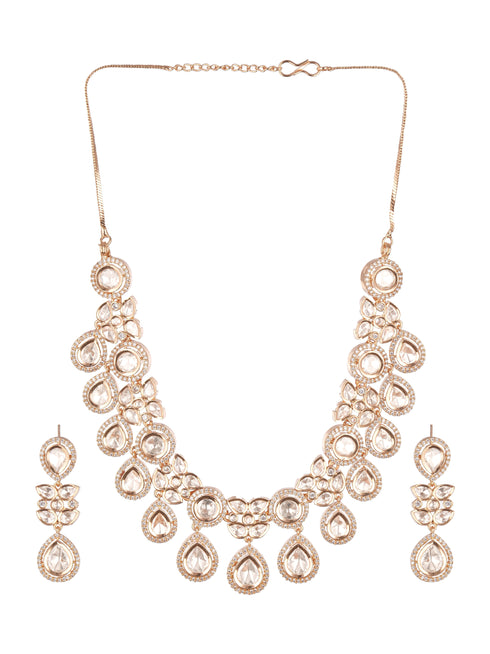 Gold Plated Polki Kundan Studded Bridal Floral Necklace Jewellery Set