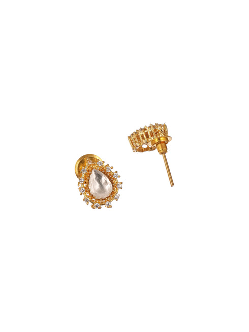 Gold Plated Kundan Polki Studded Tear Drop Delicate Chain Jewellery Set
