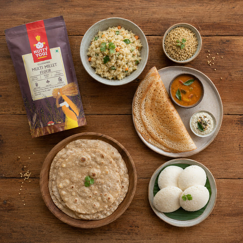 Nutty Yogi Multi Millet Flour l Gluten Free l Grain Free l Amaranth Bajra Foxtail Millet Sorghum Ragi l Diet Food For Weight Loss l Mix in Atta to make it Multigrain atta 400gm