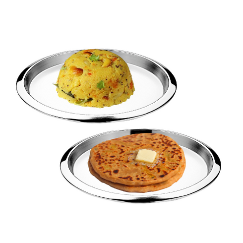 Vinod Stainless Steel Two Tone Plate Set of 6 21 cm Serving Dish Salad Plate Snack Plate Highest Grade Stainless Steel Rust Free
