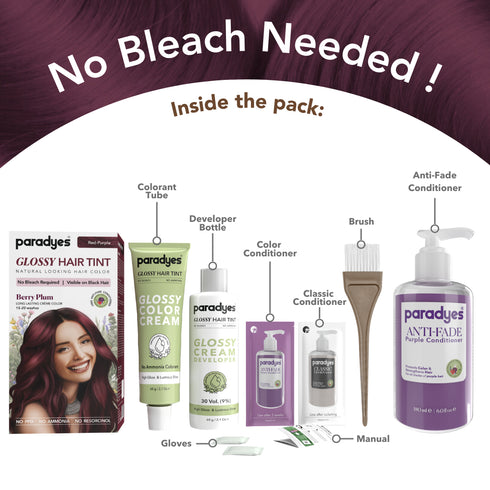 Paradyes Berry Plum Glossy Hair Tint with Anti Fade Purple Conditioner