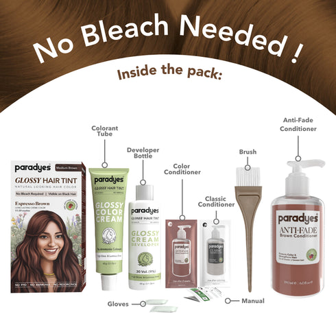 Paradyes Espresso Brown Glossy Hair Tint with Anti Fade Brown Conditioner