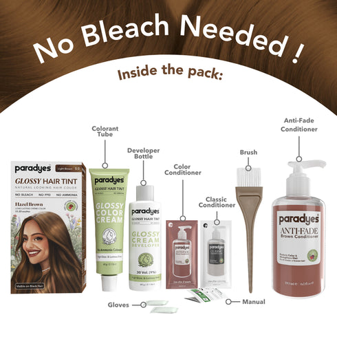 Paradyes Hazel Brown Glossy Hair Tint with Anti Fade Brown Conditioner