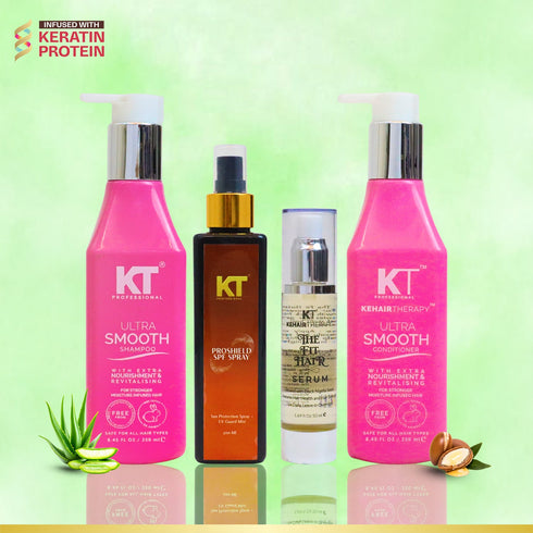 Kt Professional Complete Hair Care Kit with Ultra Smooth Shampoo & Conditioner 250ml Argan Oil 50ml Proshield SPF Spray