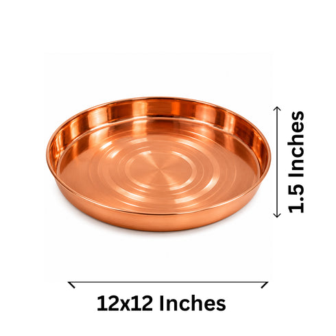 Pure Copper Round Dinner Thali Plate