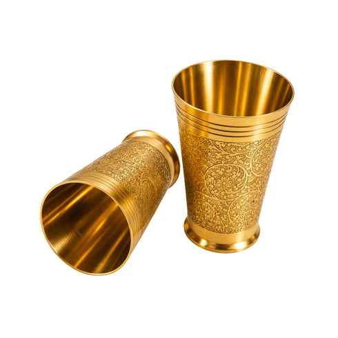 Pure Brass Handcrafted Lassi Glass | Pack of 2