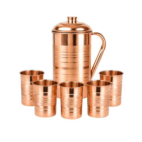 Heavy Copper Water JUG with 5 Glass