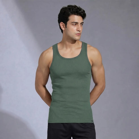 XYXX Nova Round Neck Racer Back Vest Olive Green