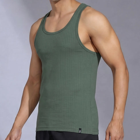 XYXX Nova Round Neck Racer Back Vest Olive Green
