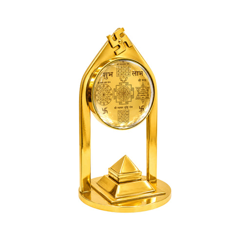 Brass Vastu Pyramid & Shri Yantra with Magnifying Glass 775g