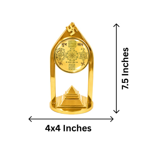 Brass Vastu Pyramid & Shri Yantra with Magnifying Glass 775g