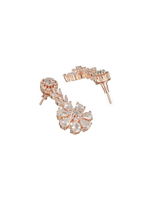 Rose White CZ Studded 2 Line Floral Jewellery Set