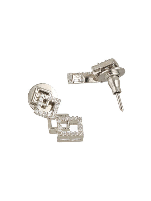 Silver Plated AD Studded Minimal Geometric Necklace Jewellery Set