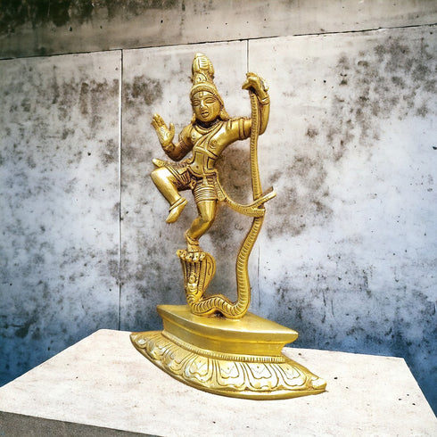 Tamas Brass Lord Krishna Dancing on The Hood of Kaliya Naag Statue/Idol