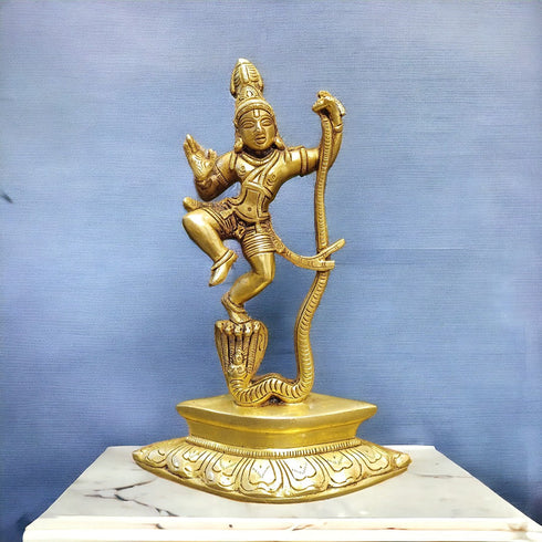 Tamas Brass Lord Krishna Dancing on The Hood of Kaliya Naag Statue/Idol