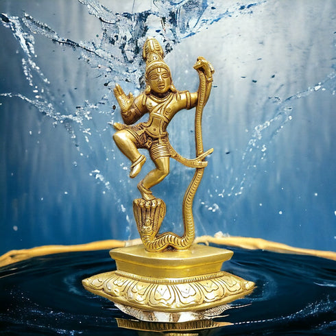Tamas Brass Lord Krishna Dancing on The Hood of Kaliya Naag Statue/Idol
