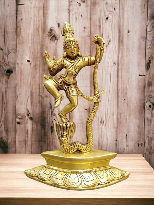 Tamas Brass Lord Krishna Dancing on The Hood of Kaliya Naag Statue/Idol