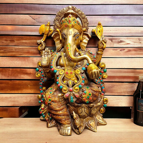 Tamas Brass Handcrafted Lord Ganesh Statue / Idol with Antique Finish (Multicolour) (Pack of 1)