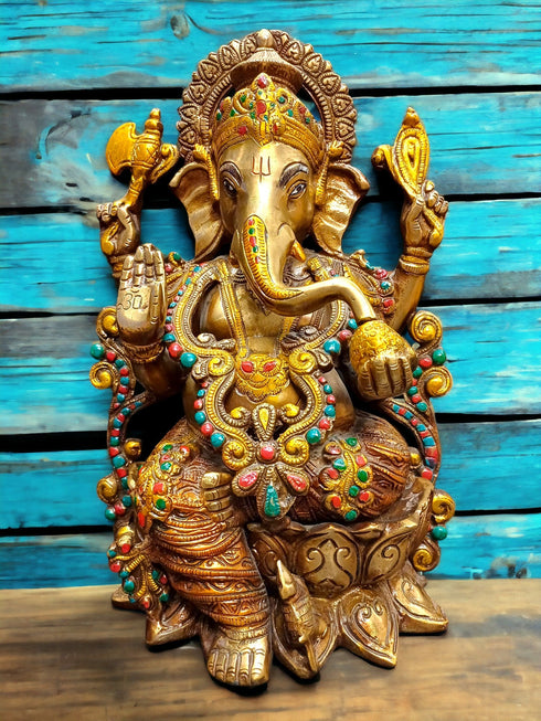 Tamas Brass Handcrafted Lord Ganesh Statue / Idol with Antique Finish (Multicolour) (Pack of 1)