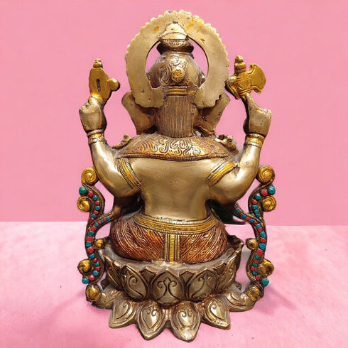 Tamas Brass Handcrafted Lord Ganesh Statue / Idol with Antique Finish (Multicolour) (Pack of 1)