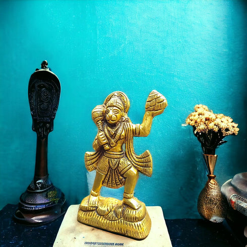 Tamas Brass Lord Hanuman with Sanjivani Mountain Statue/Idol