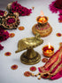 Tamas Brass Leaf Diya with Stand Ethnic Design Handmade | Free Luxury Gift box