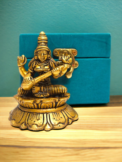 Tamas Brass Mini Saraswati Maa Idol| Free Luxury Gift Box