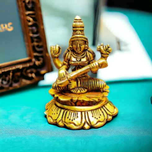 Tamas Brass Mini Saraswati Maa Idol| Free Luxury Gift Box