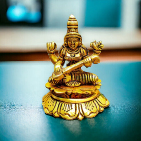 Tamas Brass Mini Saraswati Maa Idol| Free Luxury Gift Box