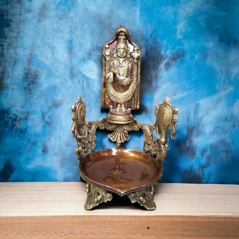 Tamas Brass Handcrafted Balaji, Shankh, Chakra Traditional Urli Bowl (Golden & Brown) (Pack of 1)