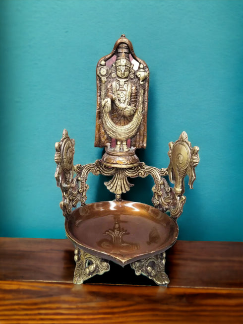 Tamas Brass Handcrafted Balaji, Shankh, Chakra Traditional Urli Bowl (Golden & Brown) (Pack of 1)