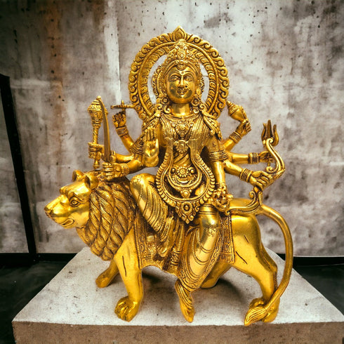 Tamas Brass Goddess Durga Maa with Lion Statue/Idol