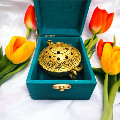 Tamas Brass Small Dhoop Burner with Handle and Lid | Free Luxury Gift Box