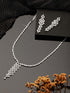 Silver Toned Ad Studded Quirky Drop Designer Wedding Partywear Jewellery Set