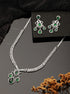 Silver Plated Emerald Green AD Studded Luxe Designer Floral Pendant Jewellery Set