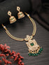 Gold Plated Green Zircon & Pearl Beaded Floral Pipe Pendant Jewellery Set With Jhumka