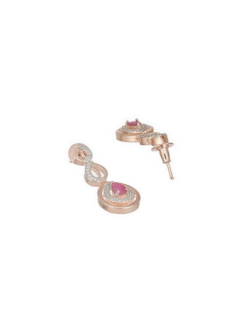 Rose Gold Plated Ruby AD Studded Pendant Jewellery Set