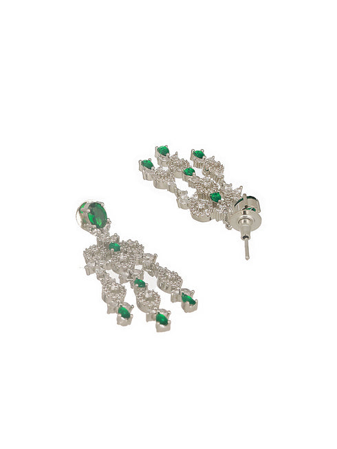 Silver Toned Emerald Green AD Studded Statement necklace Jewellery Set