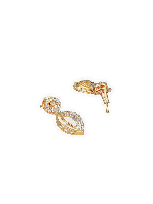 Gold Toned AD Studded Minimal Leaf Design Pendant Jewellery Set
