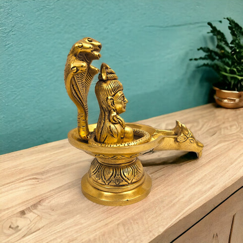 Tamas Brass Shivling with shiva bust