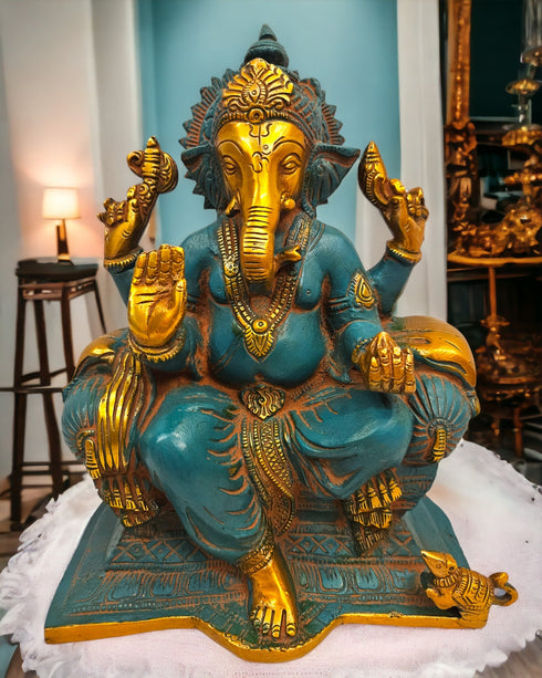 Tamas Brass Ganesha raja |Turquoise blue