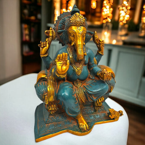 Tamas Brass Ganesha raja |Turquoise blue
