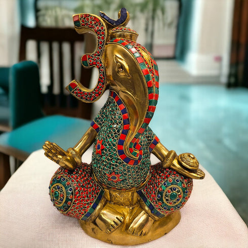 Modern Stoned work Lord Ganesh/Ganapati Tamas Brass Statue/Idol