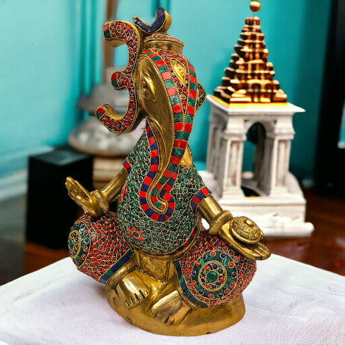 Modern Stoned work Lord Ganesh/Ganapati Tamas Brass Statue/Idol