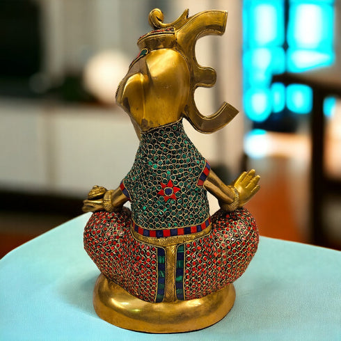Modern Stoned work Lord Ganesh/Ganapati Tamas Brass Statue/Idol