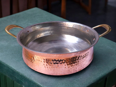 Pure Tamas Copper Cooking Lagan Biryani Handi with Tamas Brass Lid & Side Handles.