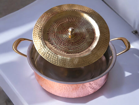 Pure Tamas Copper Cooking Lagan Biryani Handi with Tamas Brass Lid & Side Handles.