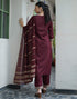 Sudathi Dark Brown Cotton Sequence Straight Kurta Set With Dupatta