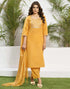 Sudathi Yellow Cotton Sequence Straight Kurta Set With Dupatta